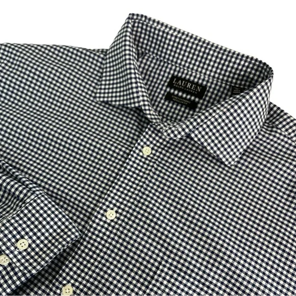 Lauren Ralph Lauren Mens Long Sleeve Regular Fit Navy White Checkered Shirt XL - Picture 1 of 6